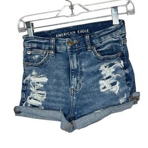 American Eagle Next Level Stretch Curvy High Rise Shortie Jeans Shorts. Size 00.
